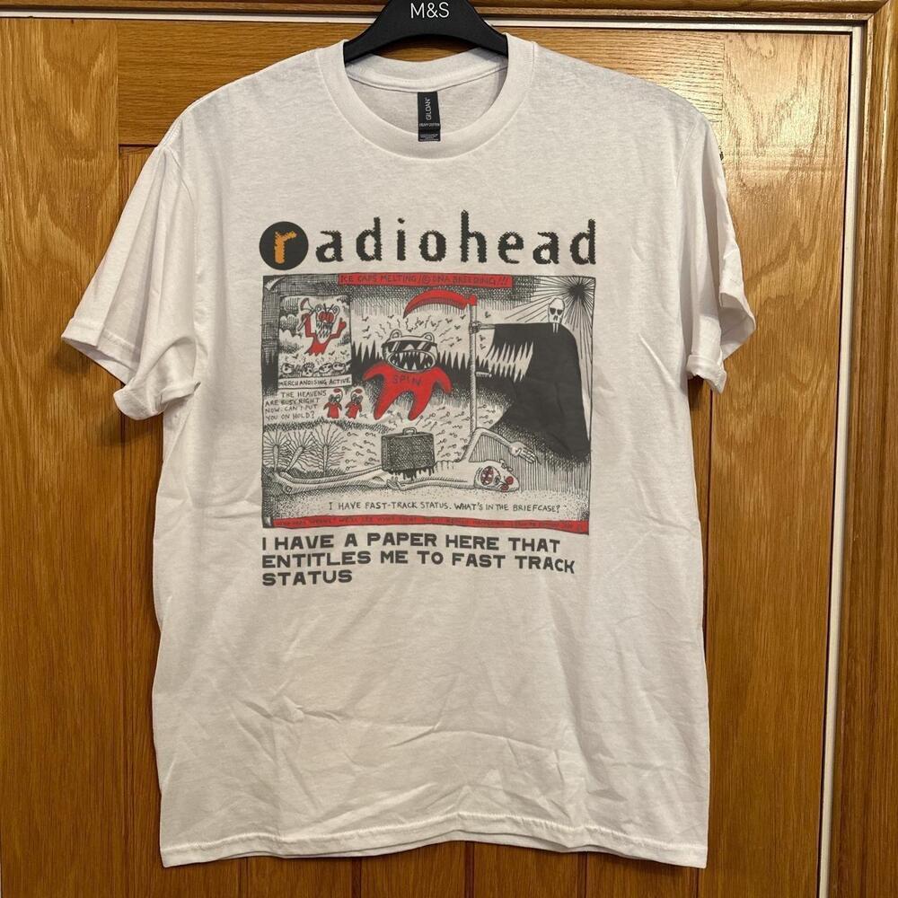 White Radiohead T-Shirt With A Unique, Distressed Look
